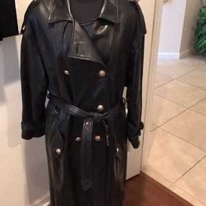 FINEST  black leather unisex full length coat